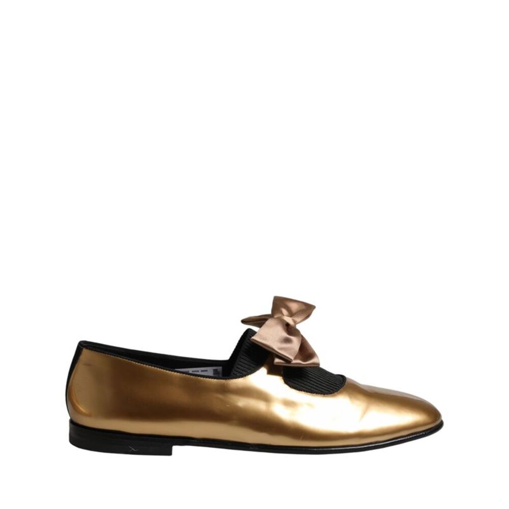 Dolce & Gabbana Metallic Gold Leather Flats Loafers Women's Shoes